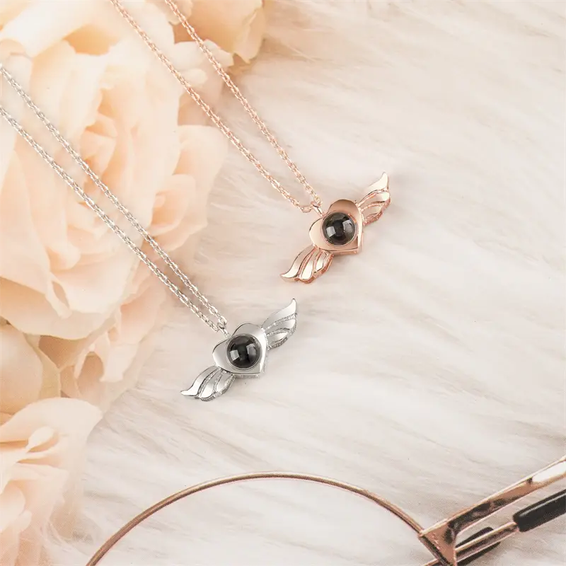 Personalized Heart Wing Projection Pendant Custom Photo Necklace nowadaysfashion