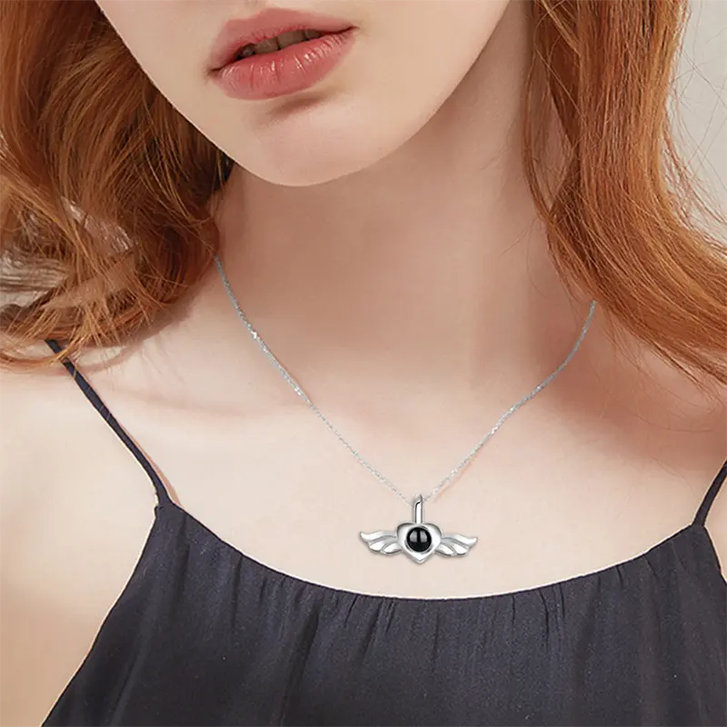 Personalized Heart Wing Projection Pendant Custom Photo Necklace nowadaysfashion