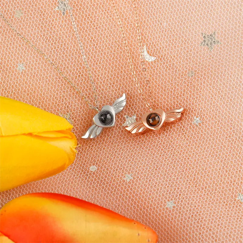Personalized Heart Wing Projection Pendant Custom Photo Necklace nowadaysfashion
