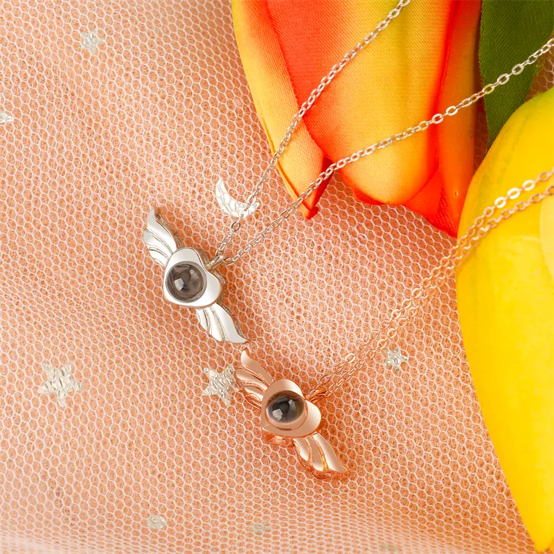 Personalized Heart Wing Projection Pendant Custom Photo Necklace nowadaysfashion
