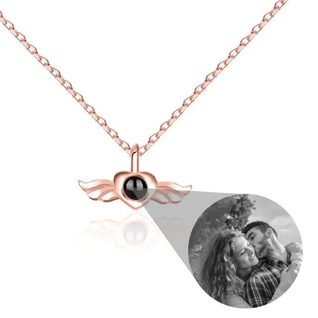 Personalized Heart Wing Projection Pendant Custom Photo Necklace nowadaysfashion
