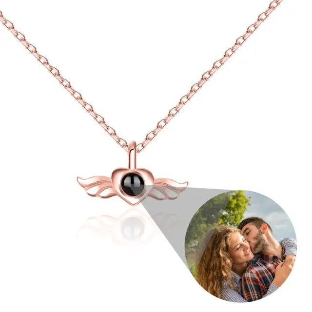 Personalized Heart Wing Projection Pendant Custom Photo Necklace nowadaysfashion
