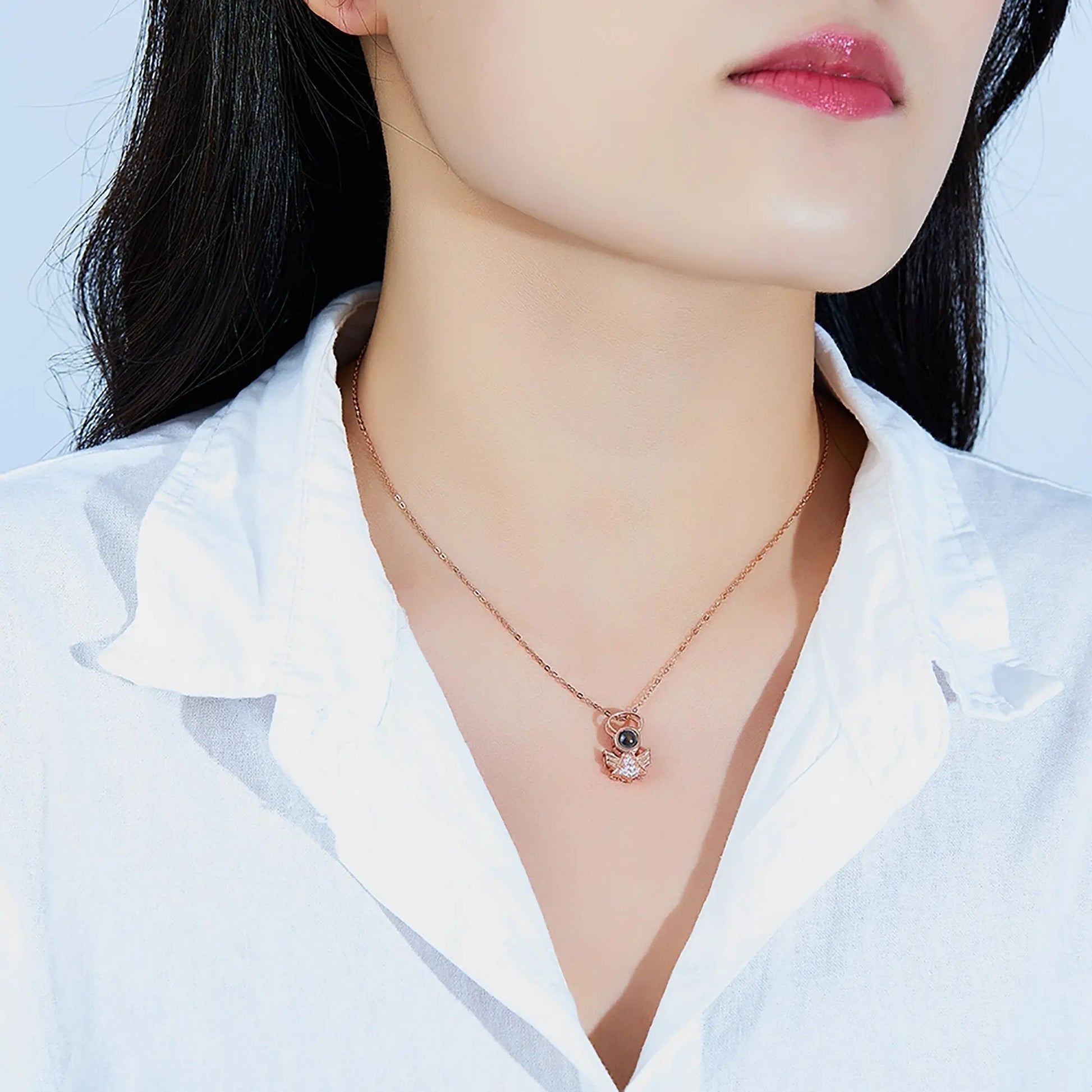 Personalized Angel Necklace With Wings Custom Projection Name Photo Pendant Necklaces nowadaysfashion