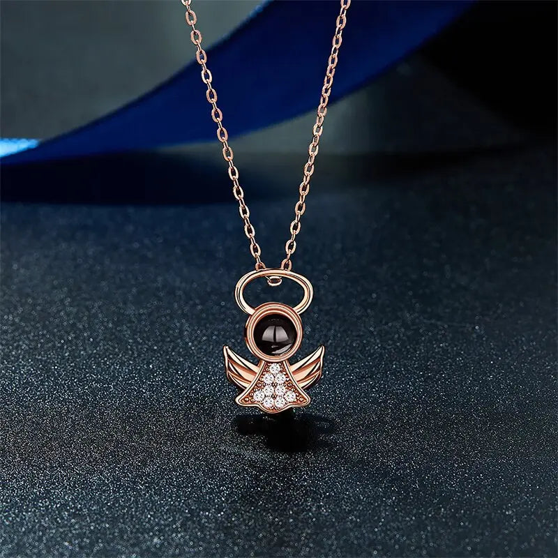 Personalized Angel Necklace With Wings Custom Projection Name Photo Pendant Necklaces nowadaysfashion