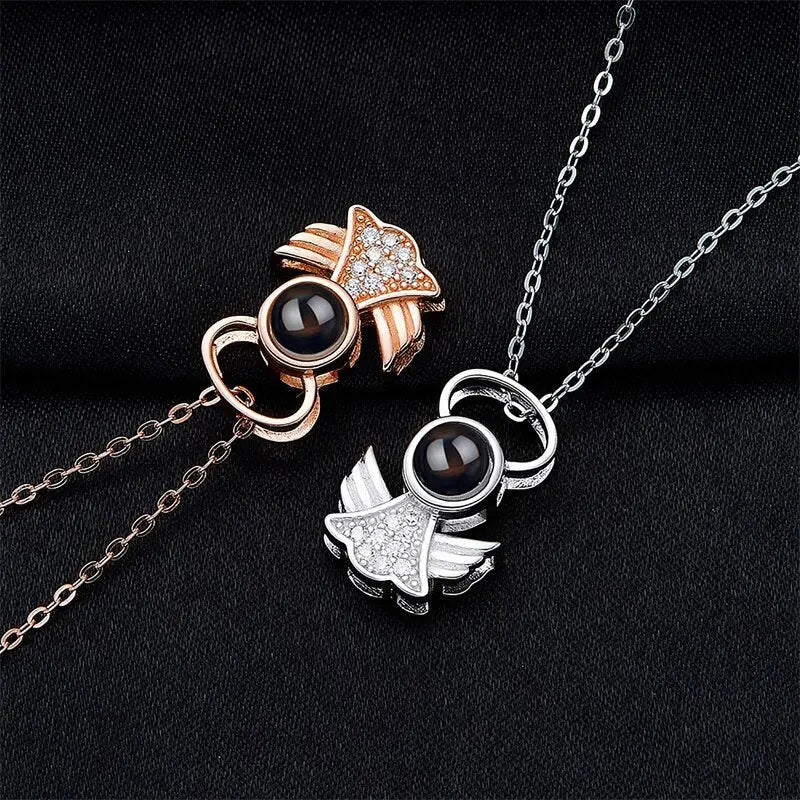 Personalized Angel Necklace With Wings Custom Projection Name Photo Pendant Necklaces nowadaysfashion
