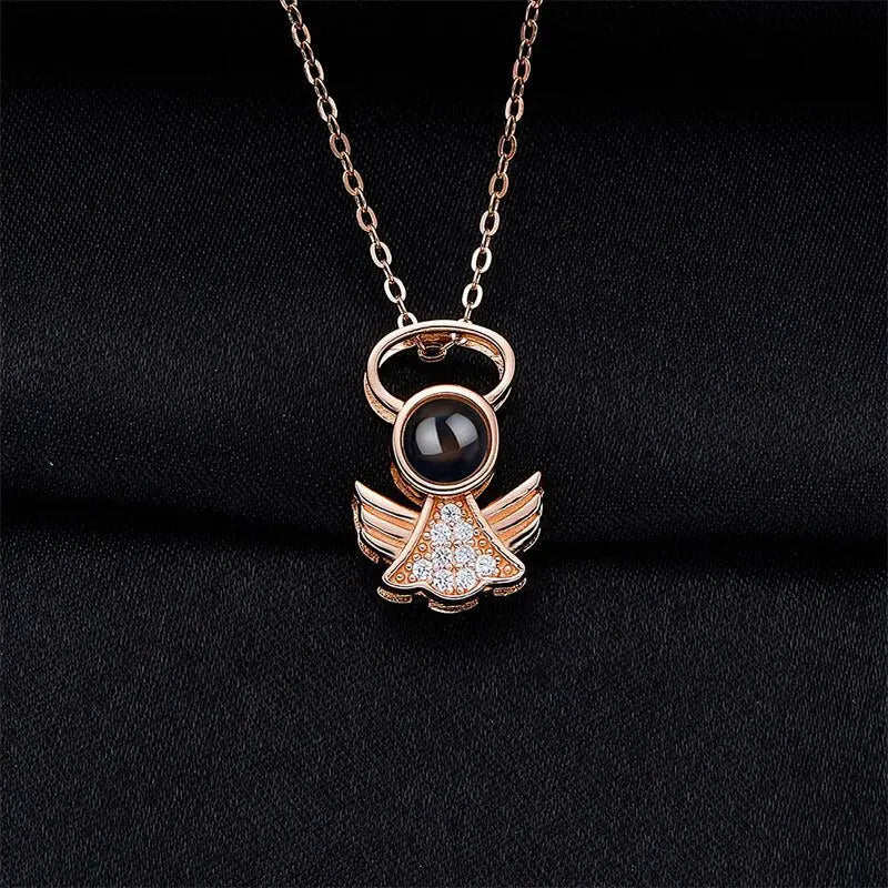 Personalized Angel Necklace With Wings Custom Projection Name Photo Pendant Necklaces nowadaysfashion