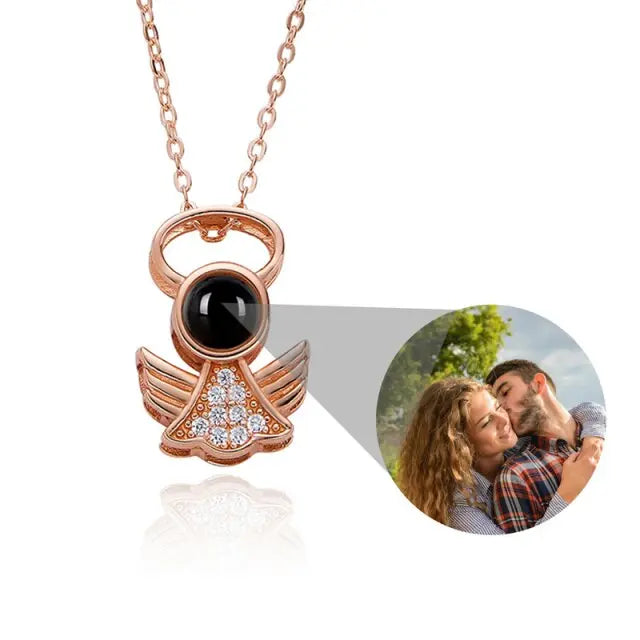 Personalized Angel Necklace With Wings Custom Projection Name Photo Pendant Necklaces nowadaysfashion