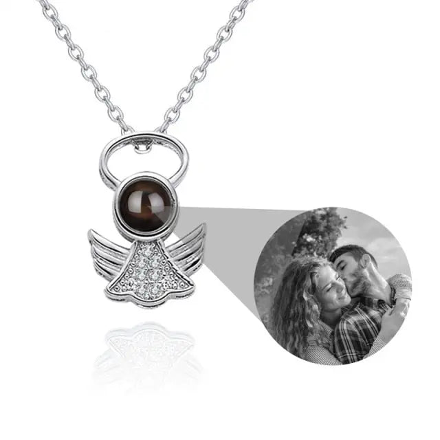 Personalized Angel Necklace With Wings Custom Projection Name Photo Pendant Necklaces nowadaysfashion