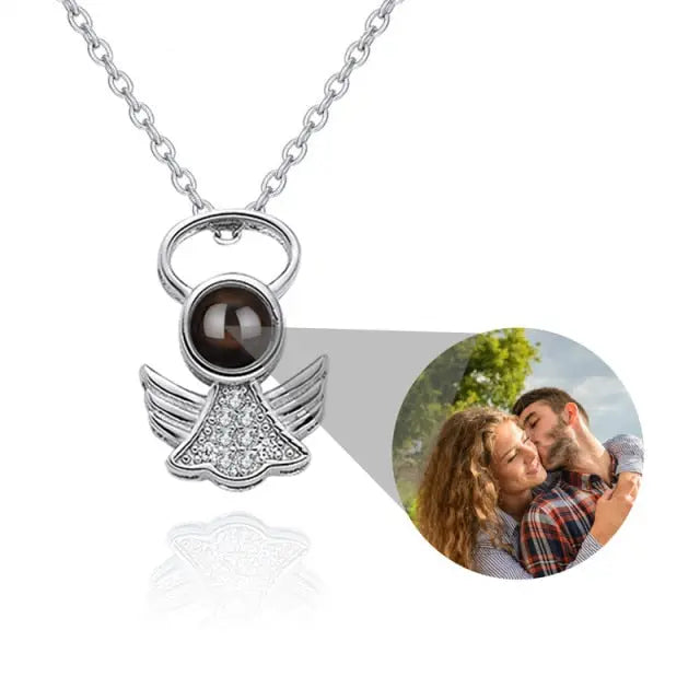 Personalized Angel Necklace With Wings Custom Projection Name Photo Pendant Necklaces nowadaysfashion