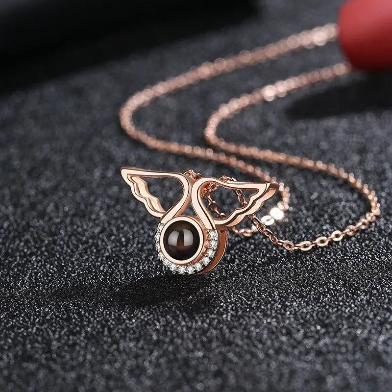 Custom Angel Wing Round Projection Necklace Personalized Photo Projection Name Necklaces nowadaysfashion