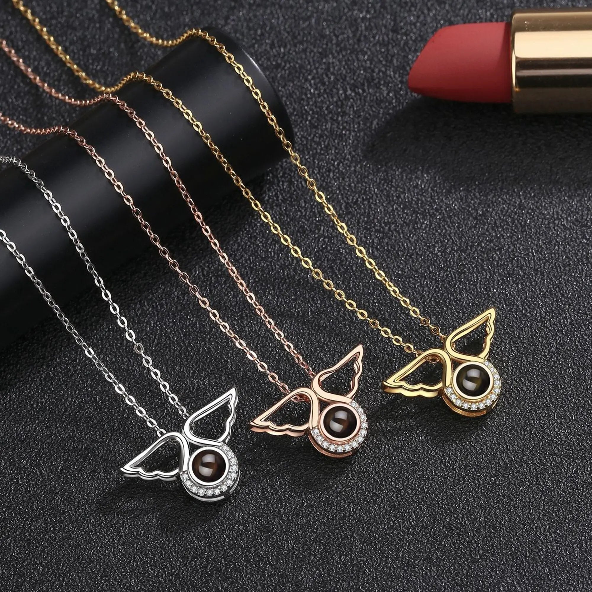 Custom Angel Wing Round Projection Necklace Personalized Photo Projection Name Necklaces nowadaysfashion