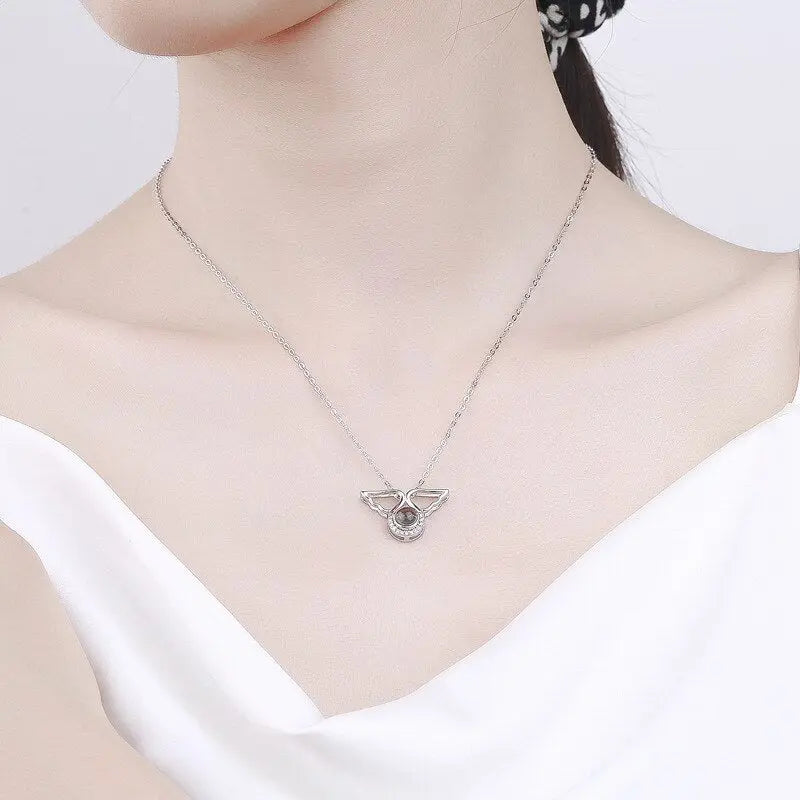 Custom Angel Wing Round Projection Necklace Personalized Photo Projection Name Necklaces nowadaysfashion