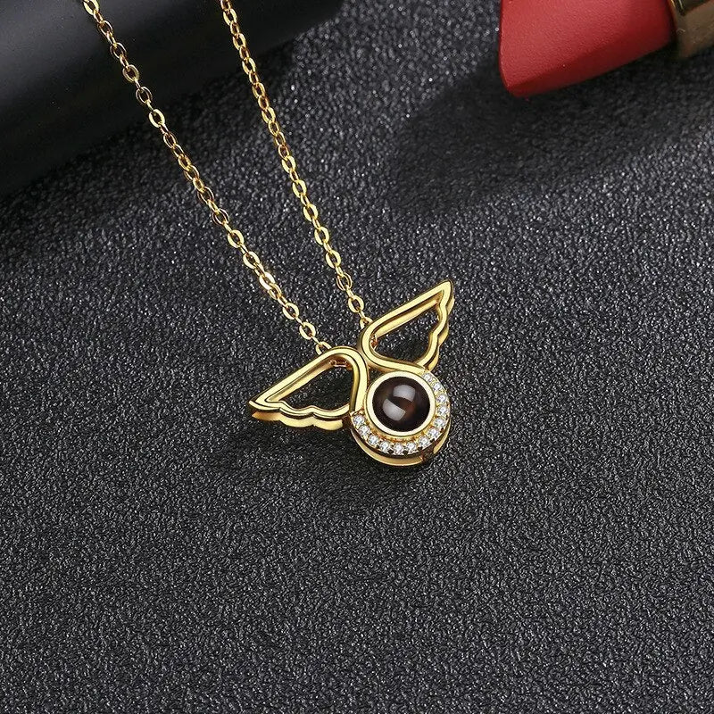 Custom Angel Wing Round Projection Necklace Personalized Photo Projection Name Necklaces nowadaysfashion