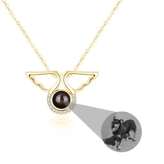 Custom Angel Wing Round Projection Necklace Personalized Photo Projection Name Necklaces nowadaysfashion
