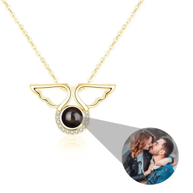 Custom Angel Wing Round Projection Necklace Personalized Photo Projection Name Necklaces nowadaysfashion