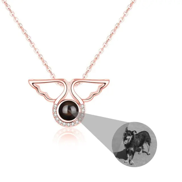 Custom Angel Wing Round Projection Necklace Personalized Photo Projection Name Necklaces nowadaysfashion