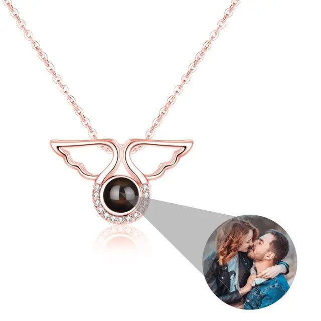 Custom Angel Wing Round Projection Necklace Personalized Photo Projection Name Necklaces nowadaysfashion