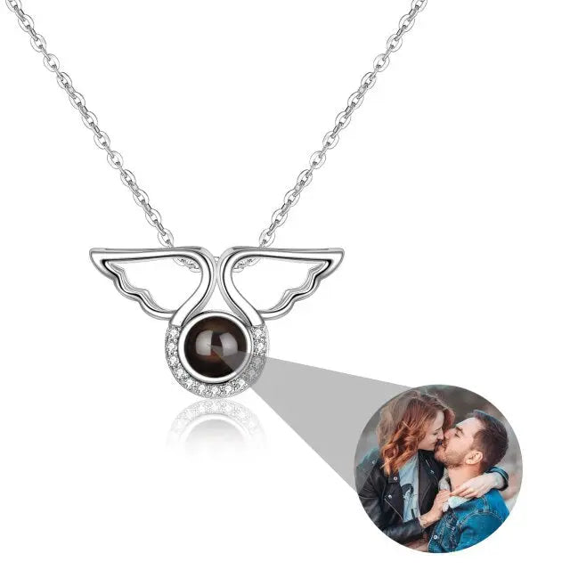 Custom Angel Wing Round Projection Necklace Personalized Photo Projection Name Necklaces nowadaysfashion