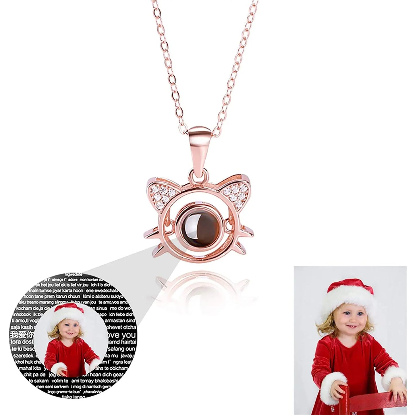 Cute Cat Shaped Projection Pendant Personalized Custom Photo Name Necklace nowadaysfashion