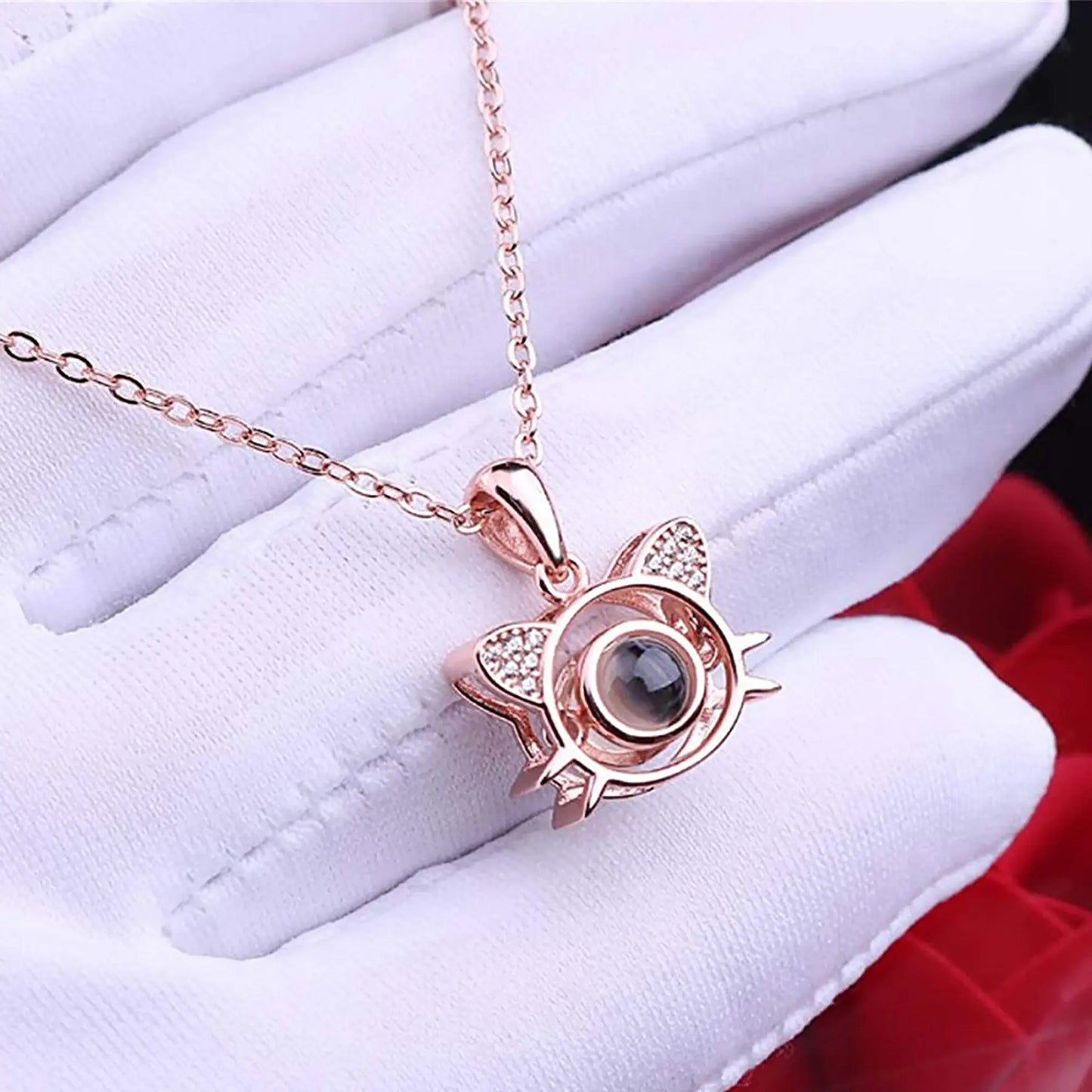 Cute Cat Shaped Projection Pendant Personalized Custom Photo Name Necklace nowadaysfashion