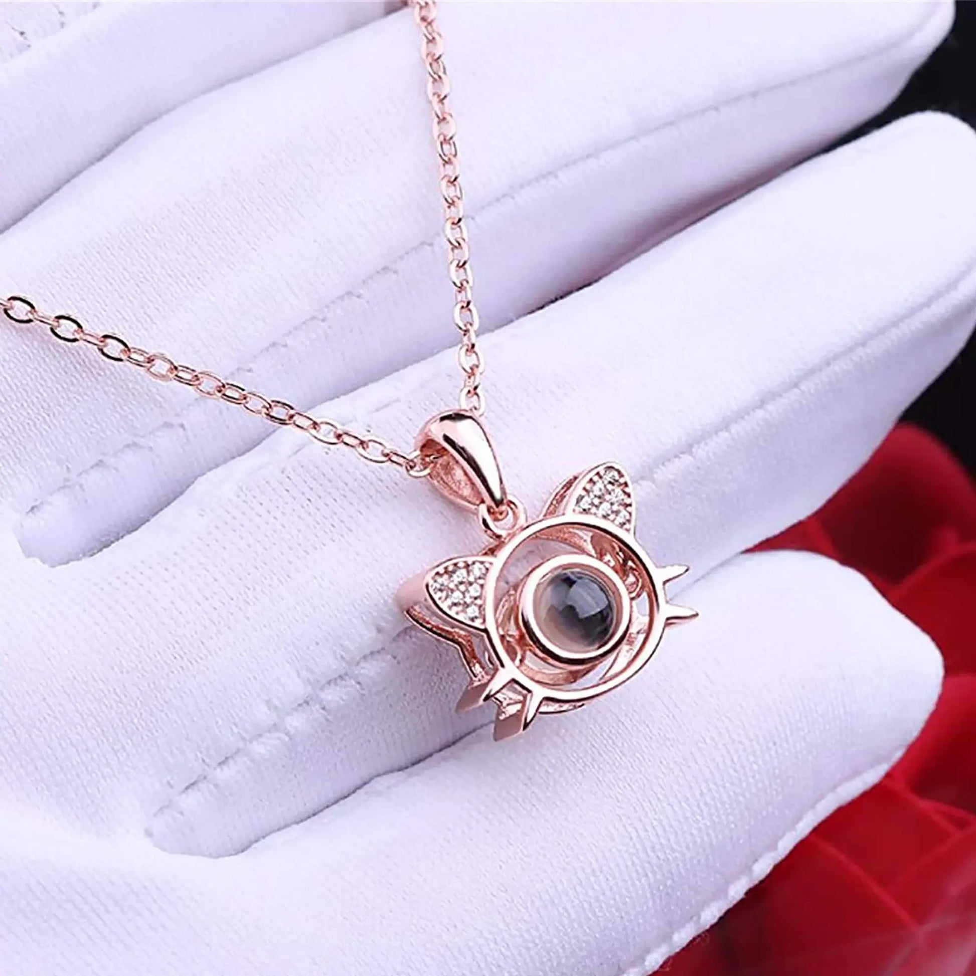 Cute Cat Shaped Projection Pendant Personalized Custom Photo Name Necklace nowadaysfashion