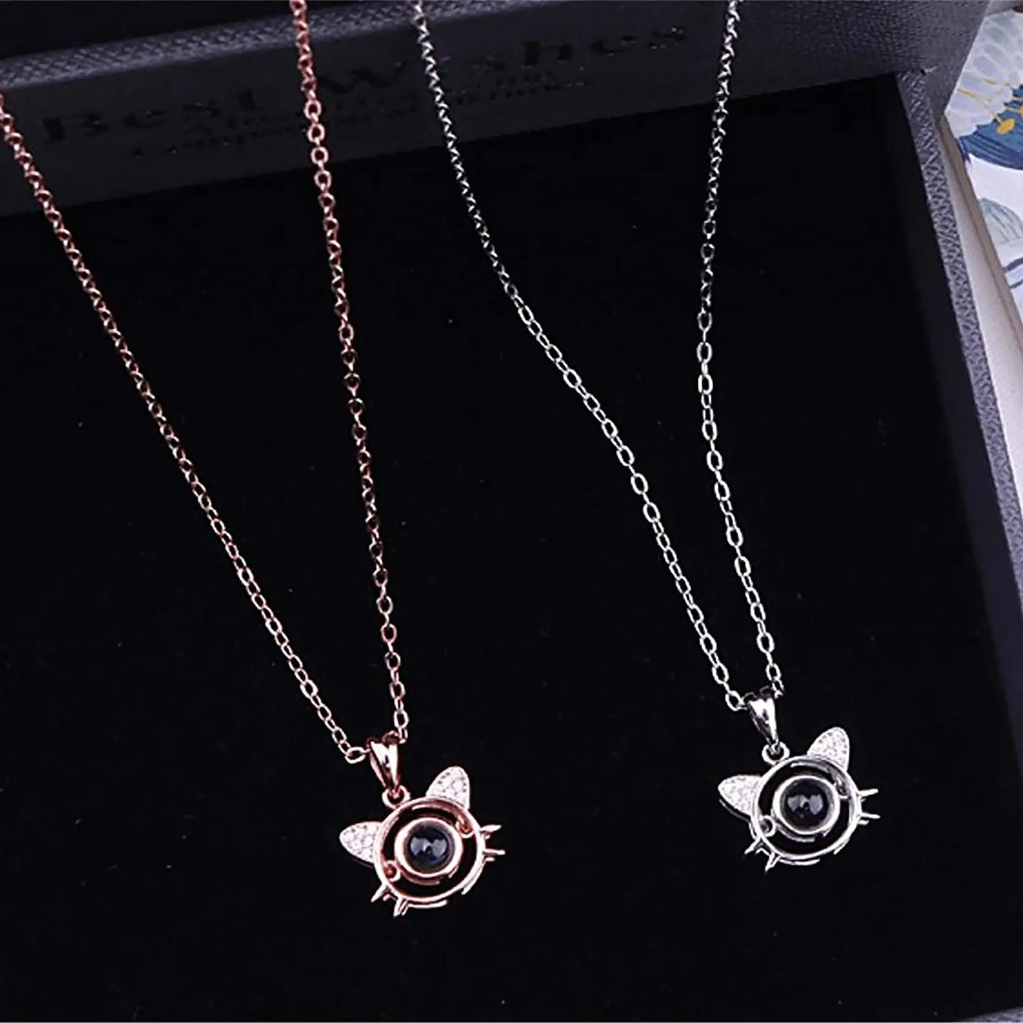 Cute Cat Shaped Projection Pendant Personalized Custom Photo Name Necklace nowadaysfashion