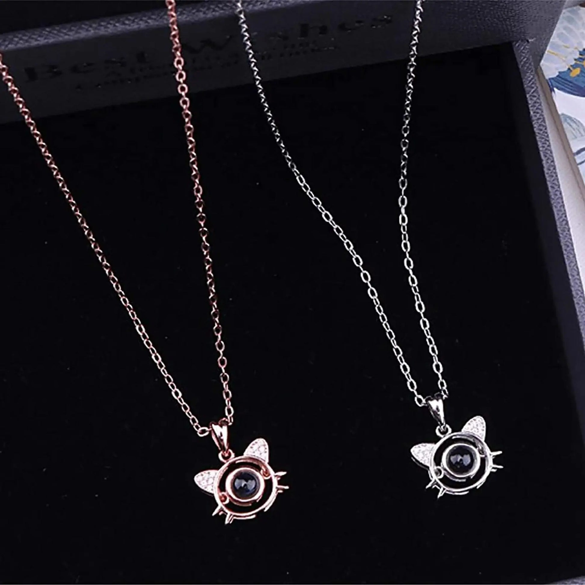 Cute Cat Shaped Projection Pendant Personalized Custom Photo Name Necklace nowadaysfashion