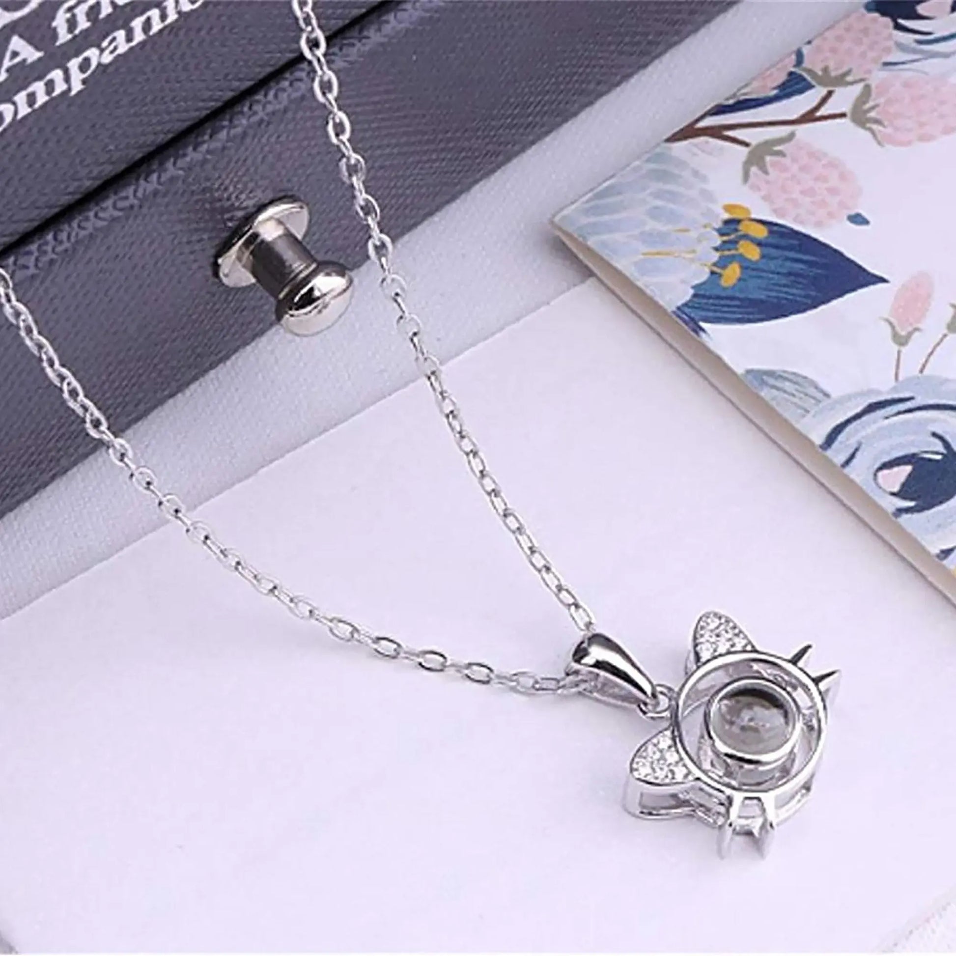Cute Cat Shaped Projection Pendant Personalized Custom Photo Name Necklace nowadaysfashion
