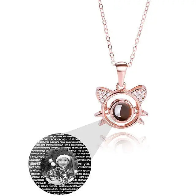Cute Cat Shaped Projection Pendant Personalized Custom Photo Name Necklace nowadaysfashion