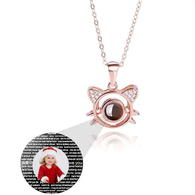 Cute Cat Shaped Projection Pendant Personalized Custom Photo Name Necklace nowadaysfashion