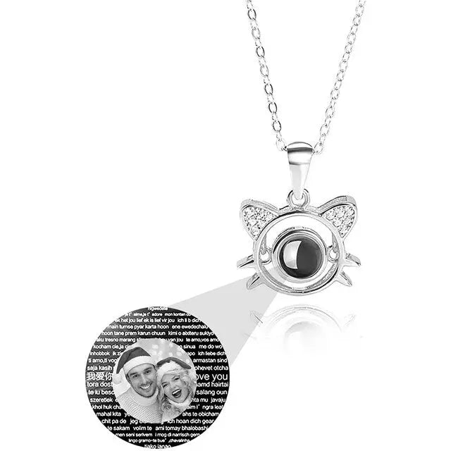 Cute Cat Shaped Projection Pendant Personalized Custom Photo Name Necklace nowadaysfashion
