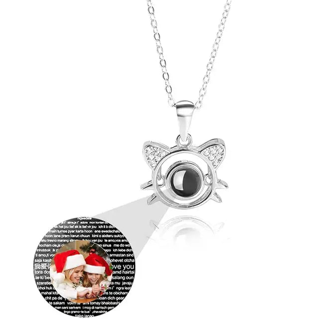 Cute Cat Shaped Projection Pendant Personalized Custom Photo Name Necklace nowadaysfashion