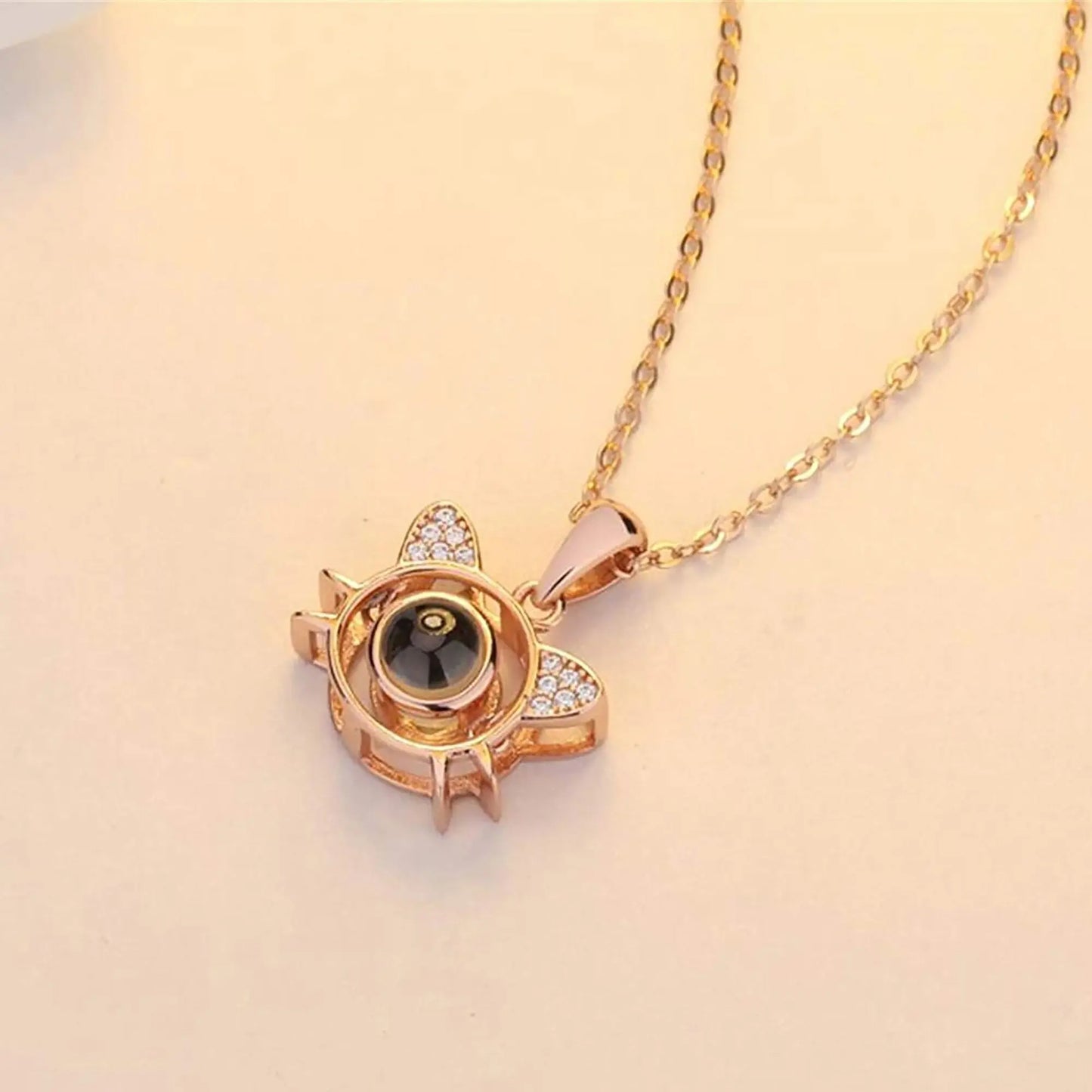 Cute Cat Shaped Projection Pendant Personalized Custom Photo Name Necklace nowadaysfashion