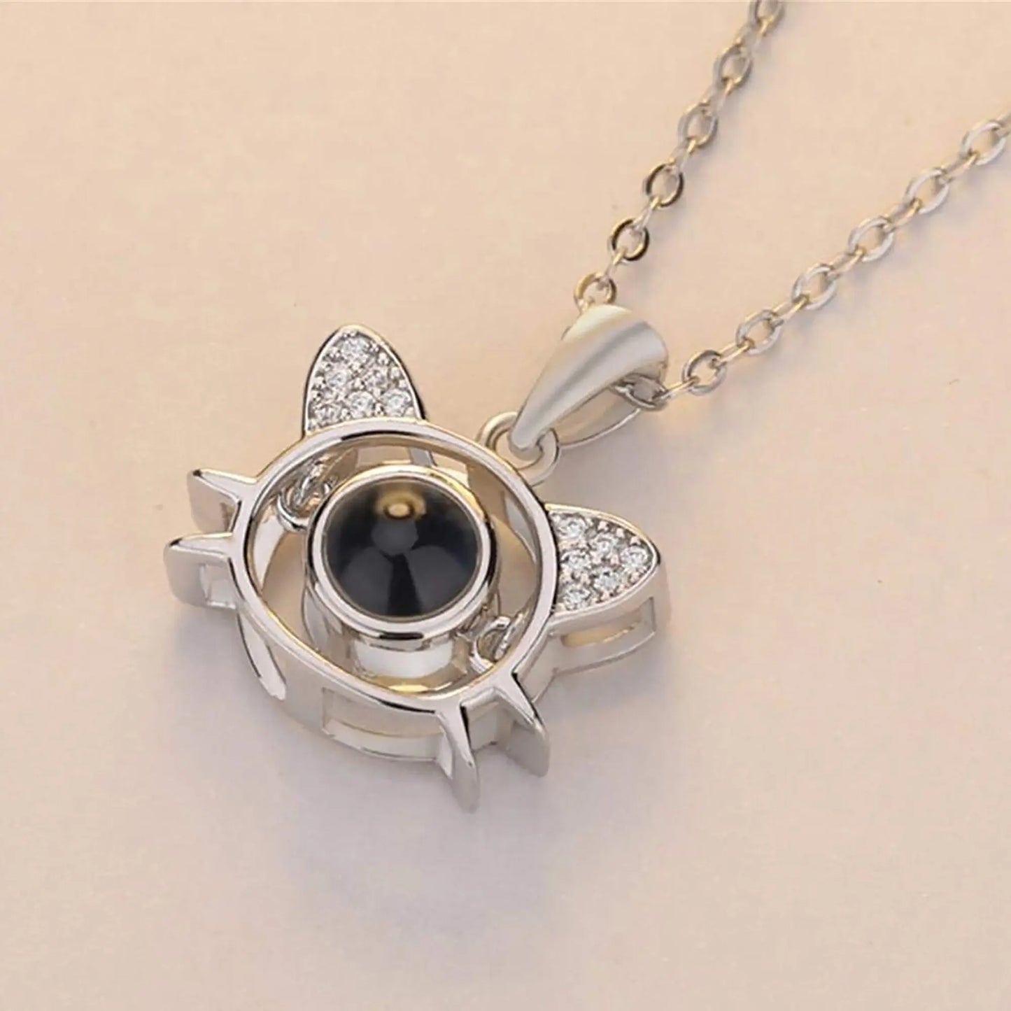 Cute Cat Shaped Projection Pendant Personalized Custom Photo Name Necklace nowadaysfashion