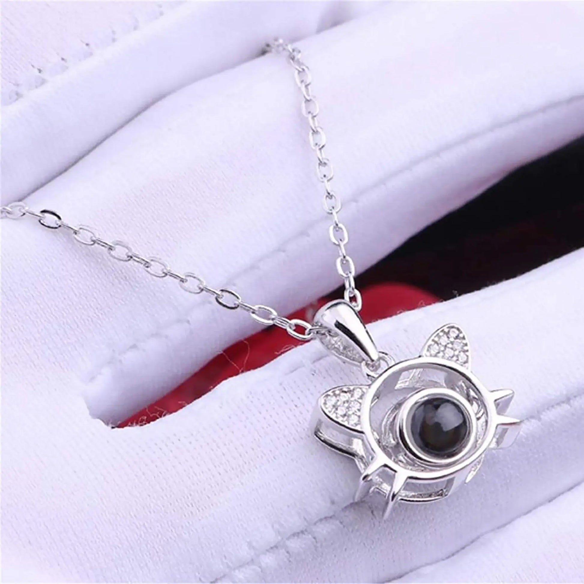 Cute Cat Shaped Projection Pendant Personalized Custom Photo Name Necklace nowadaysfashion