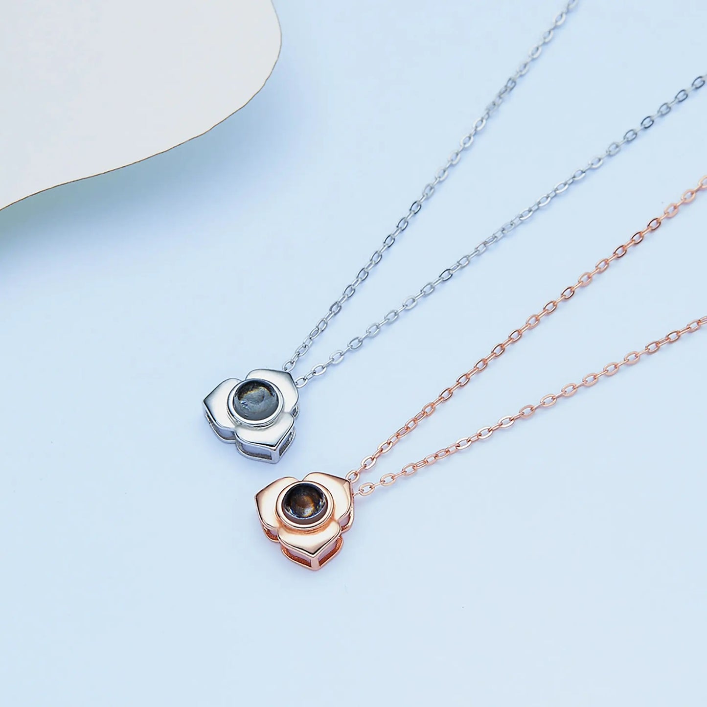 Personalized Photo Name Projection Necklaces Customized Flower Petals Pendant Silver Necklace nowadaysfashion