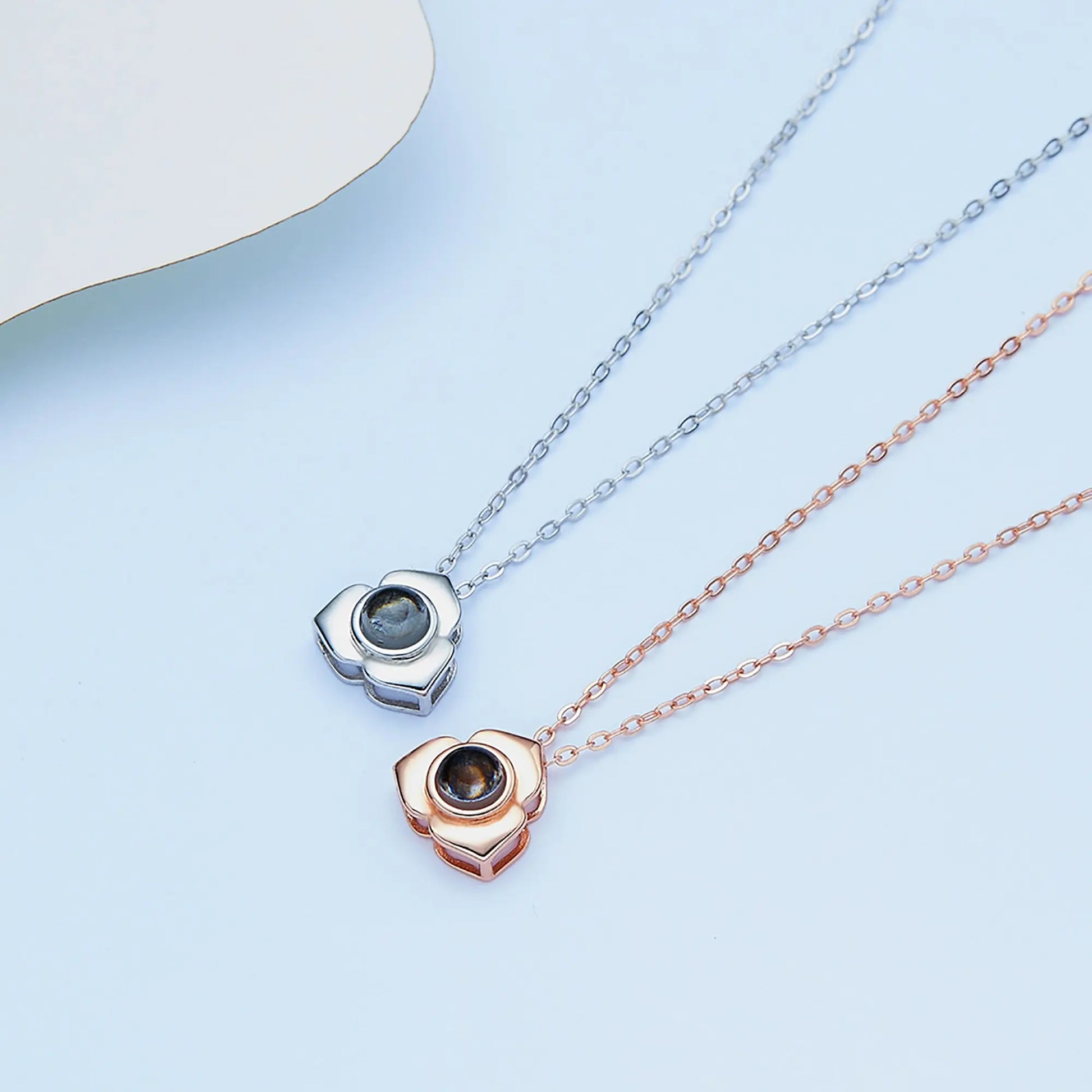 Personalized Photo Name Projection Necklaces Customized Flower Petals Pendant Silver Necklace nowadaysfashion
