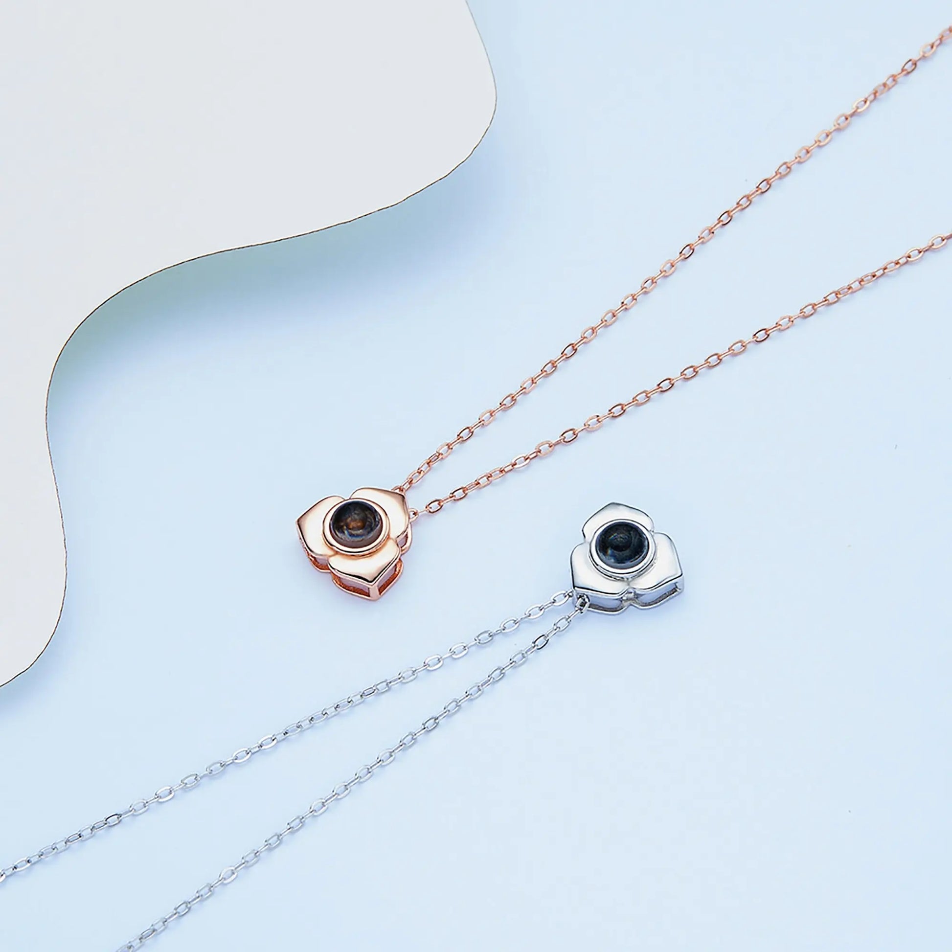 Personalized Photo Name Projection Necklaces Customized Flower Petals Pendant Silver Necklace nowadaysfashion
