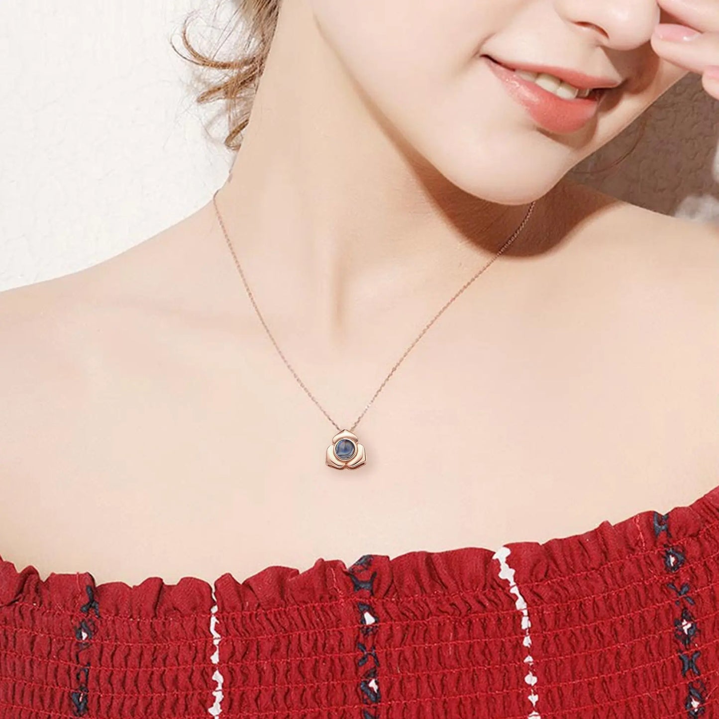 Personalized Photo Name Projection Necklaces Customized Flower Petals Pendant Silver Necklace nowadaysfashion