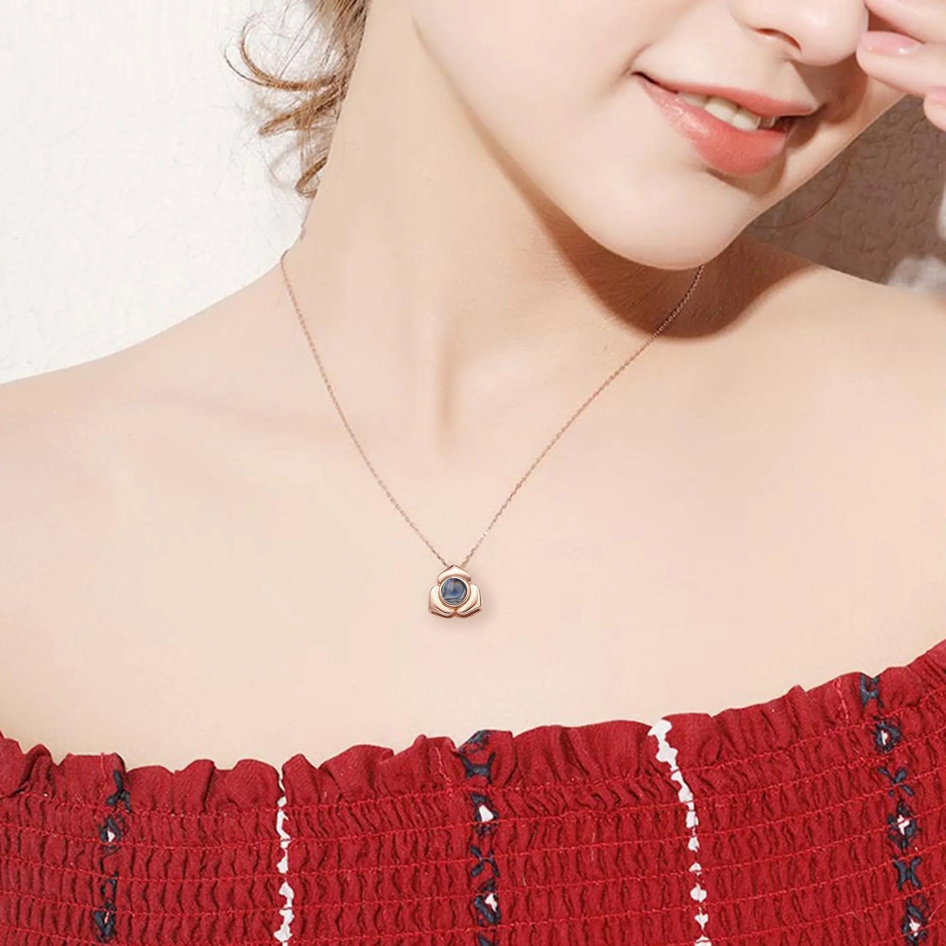 Personalized Photo Name Projection Necklaces Customized Flower Petals Pendant Silver Necklace nowadaysfashion