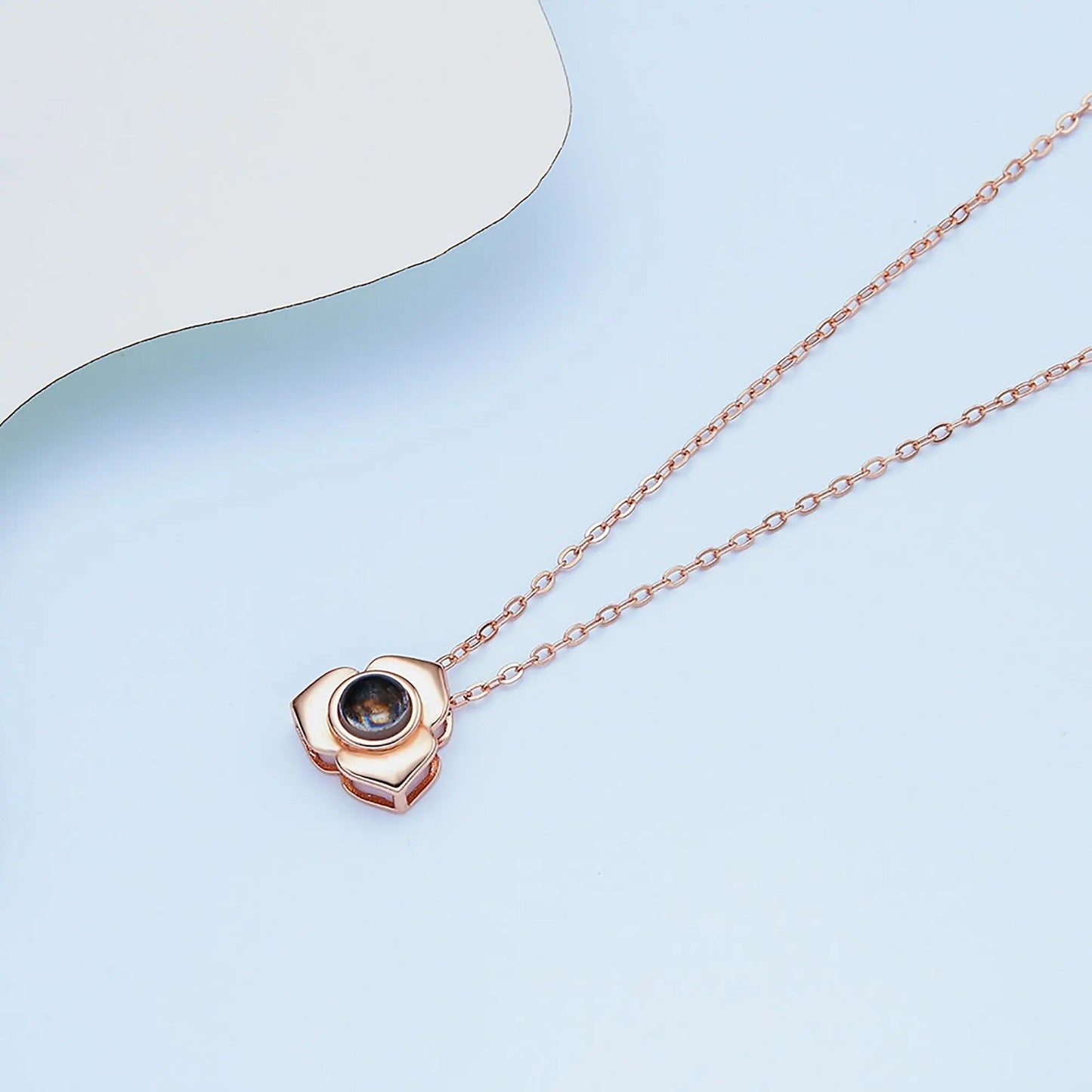 Personalized Photo Name Projection Necklaces Customized Flower Petals Pendant Silver Necklace nowadaysfashion