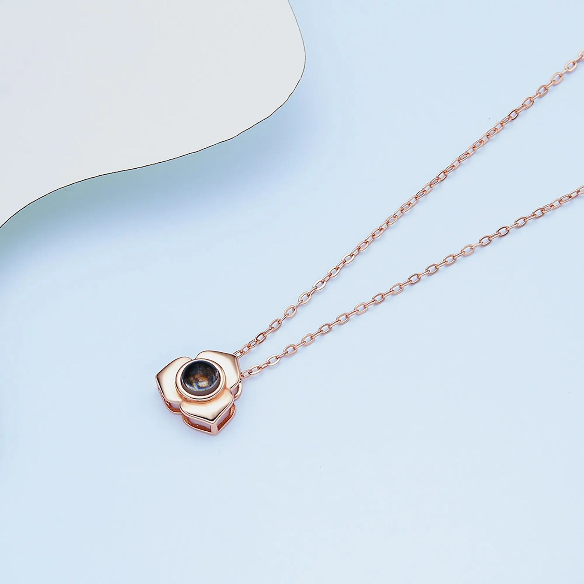 Personalized Photo Name Projection Necklaces Customized Flower Petals Pendant Silver Necklace nowadaysfashion