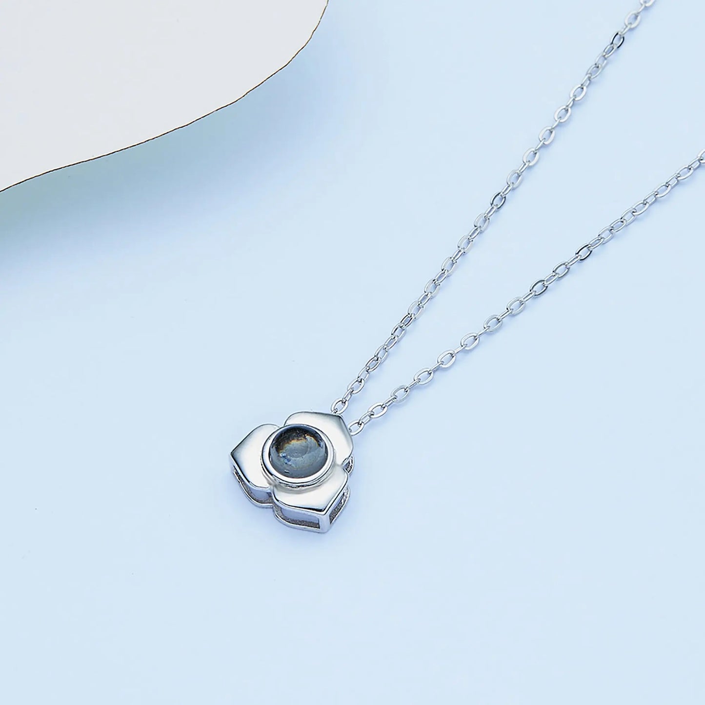 Personalized Photo Name Projection Necklaces Customized Flower Petals Pendant Silver Necklace nowadaysfashion