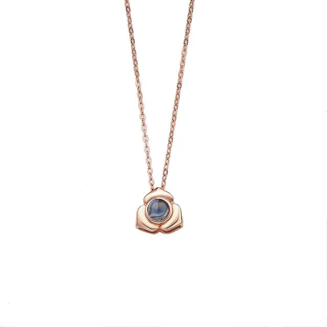 Personalized Photo Name Projection Necklaces Customized Flower Petals Pendant Silver Necklace nowadaysfashion