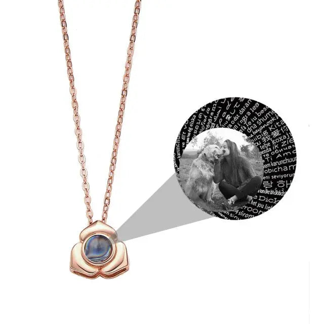 Personalized Photo Name Projection Necklaces Customized Flower Petals Pendant Silver Necklace nowadaysfashion