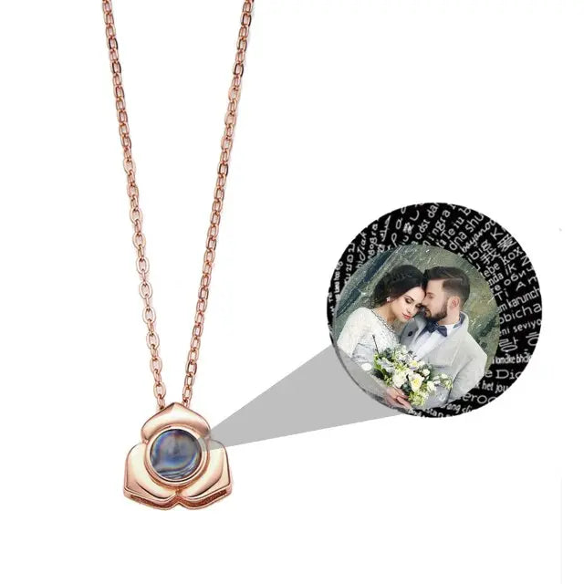 Personalized Photo Name Projection Necklaces Customized Flower Petals Pendant Silver Necklace nowadaysfashion