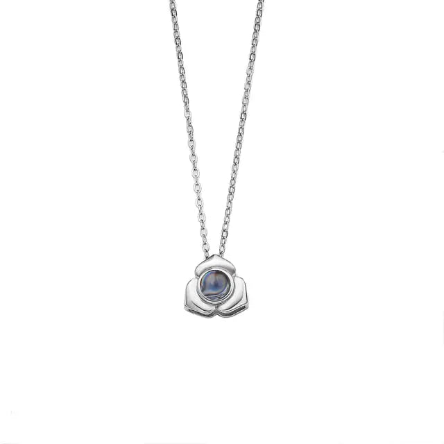 Personalized Photo Name Projection Necklaces Customized Flower Petals Pendant Silver Necklace nowadaysfashion