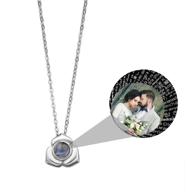 Personalized Photo Name Projection Necklaces Customized Flower Petals Pendant Silver Necklace nowadaysfashion