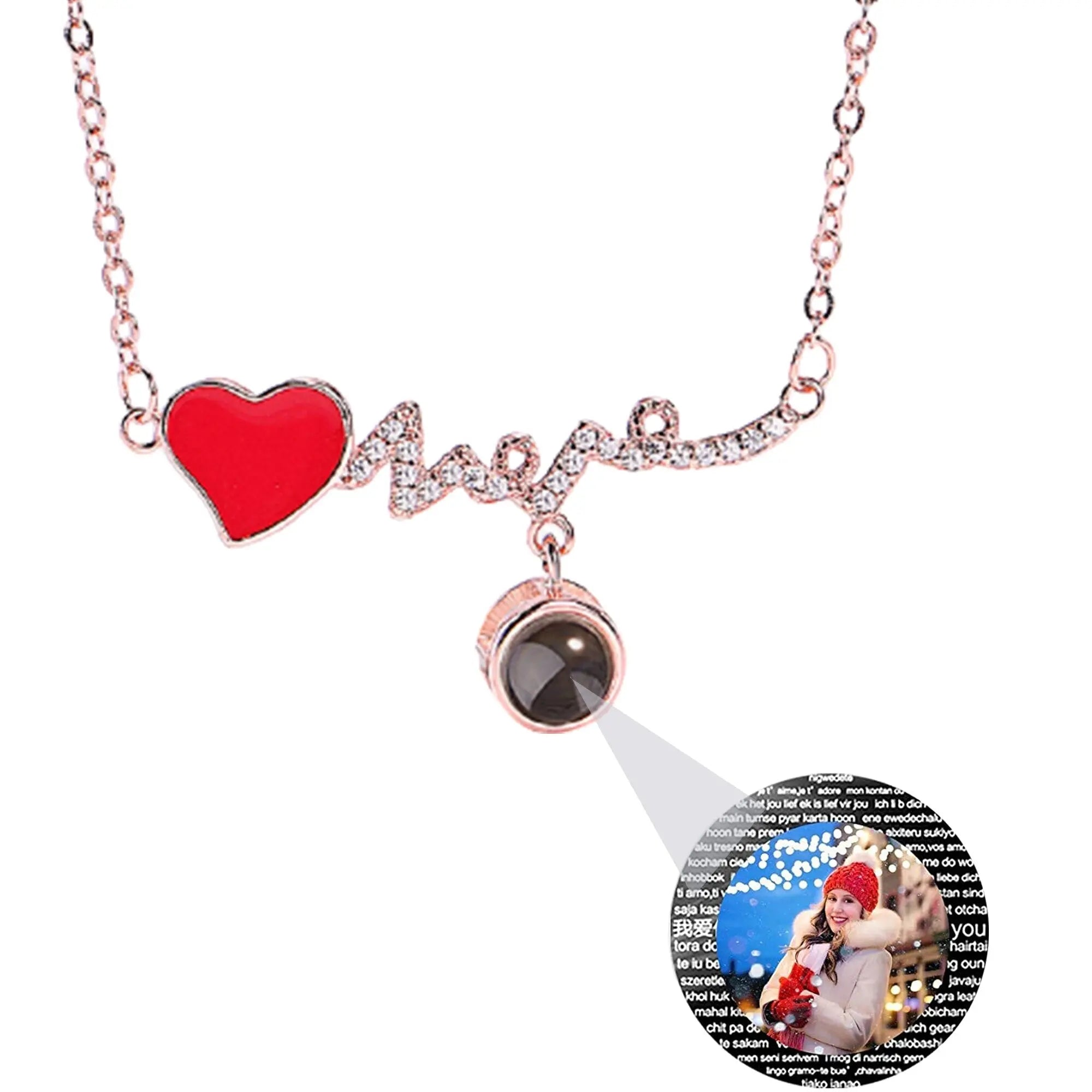 Customized Photo Name Red Heartbeat Necklace Personalized Crystal Projection Pendant nowadaysfashion