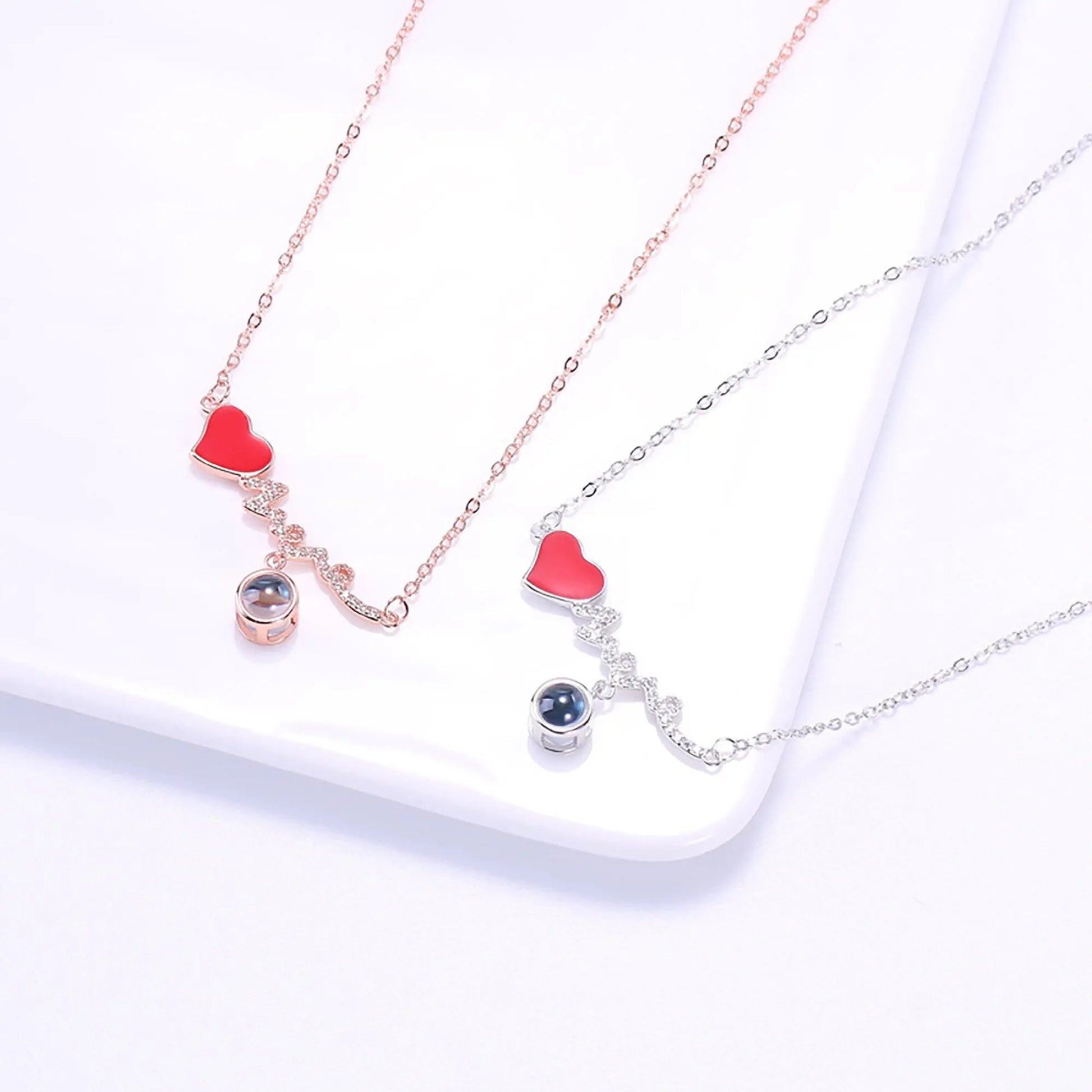 Customized Photo Name Red Heartbeat Necklace Personalized Crystal Projection Pendant nowadaysfashion